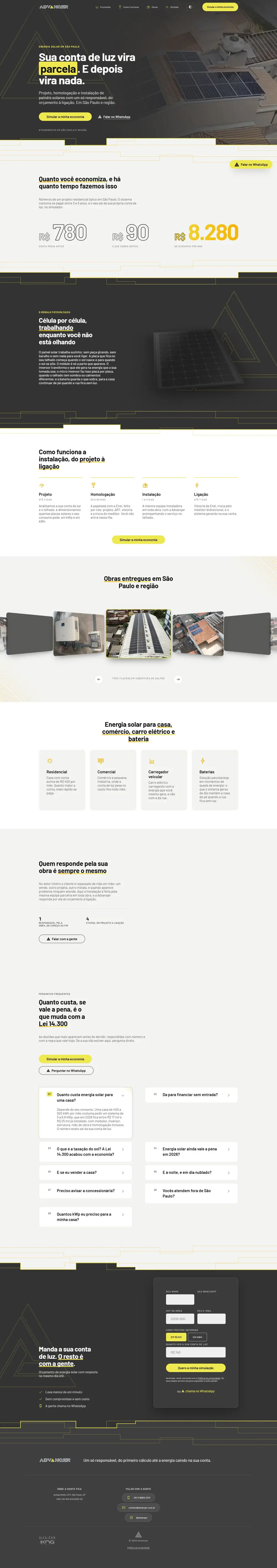 Página inteira do site Advanqer
