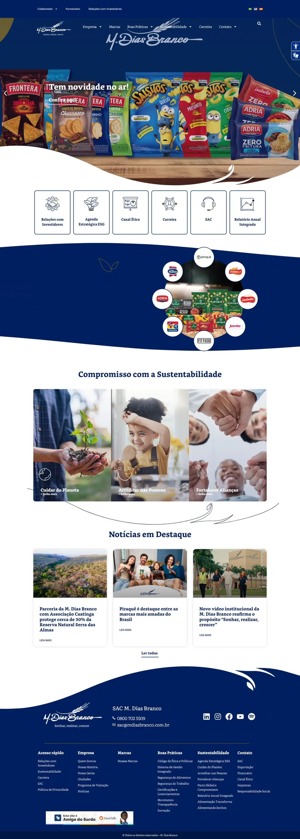 Página inteira do site M. Dias Branco